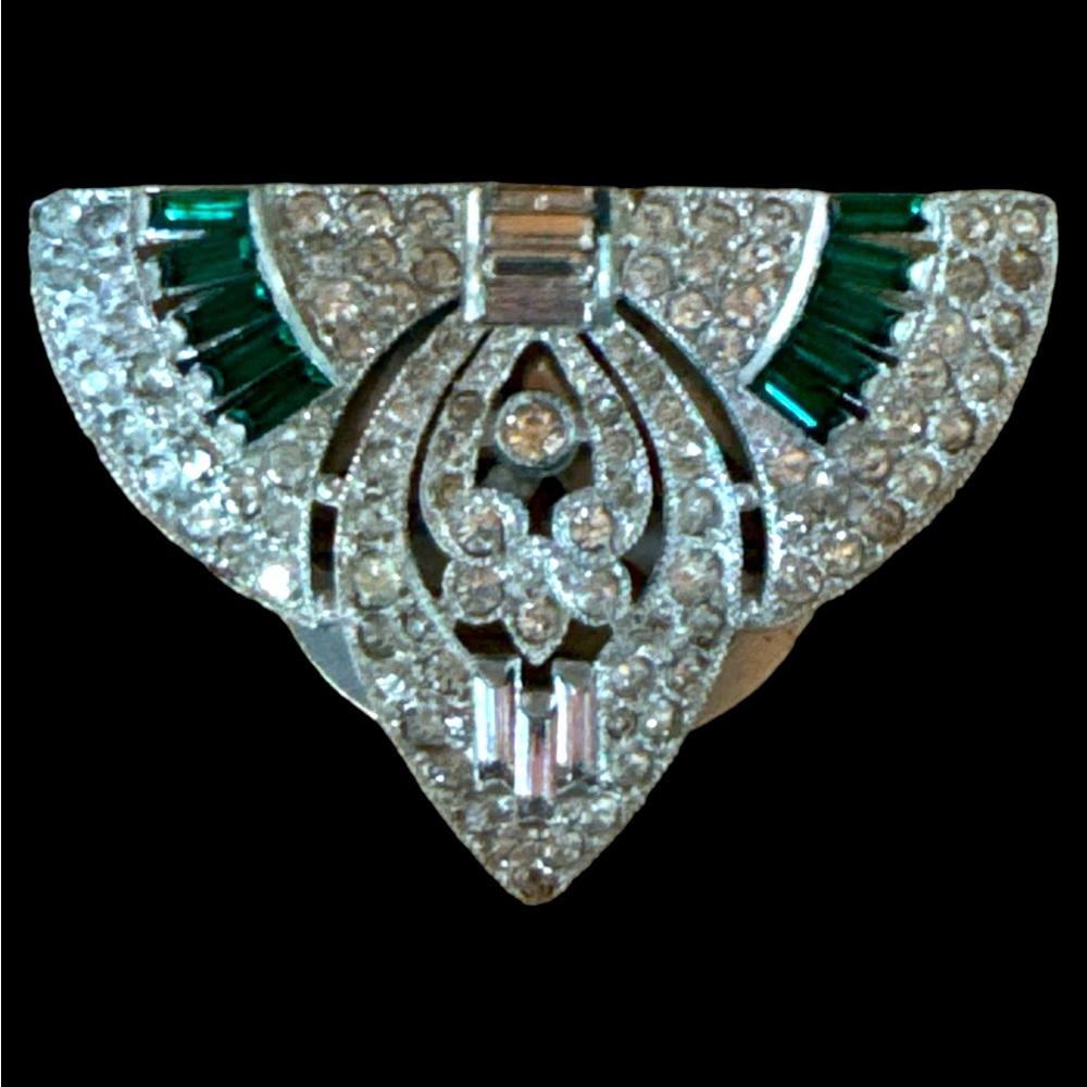 Vintage Antique Art Deco 1900’s Rhinestone Pave Shoe Clip Emerald